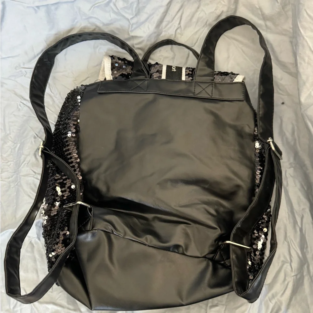 Black Sequin Kids Backpack with Smiley Patch
